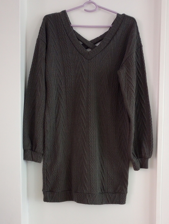 Lush Dresses & Skirts - Lush Gray Crisscross V-Neck Long Sleeve Sweater Dress Size S